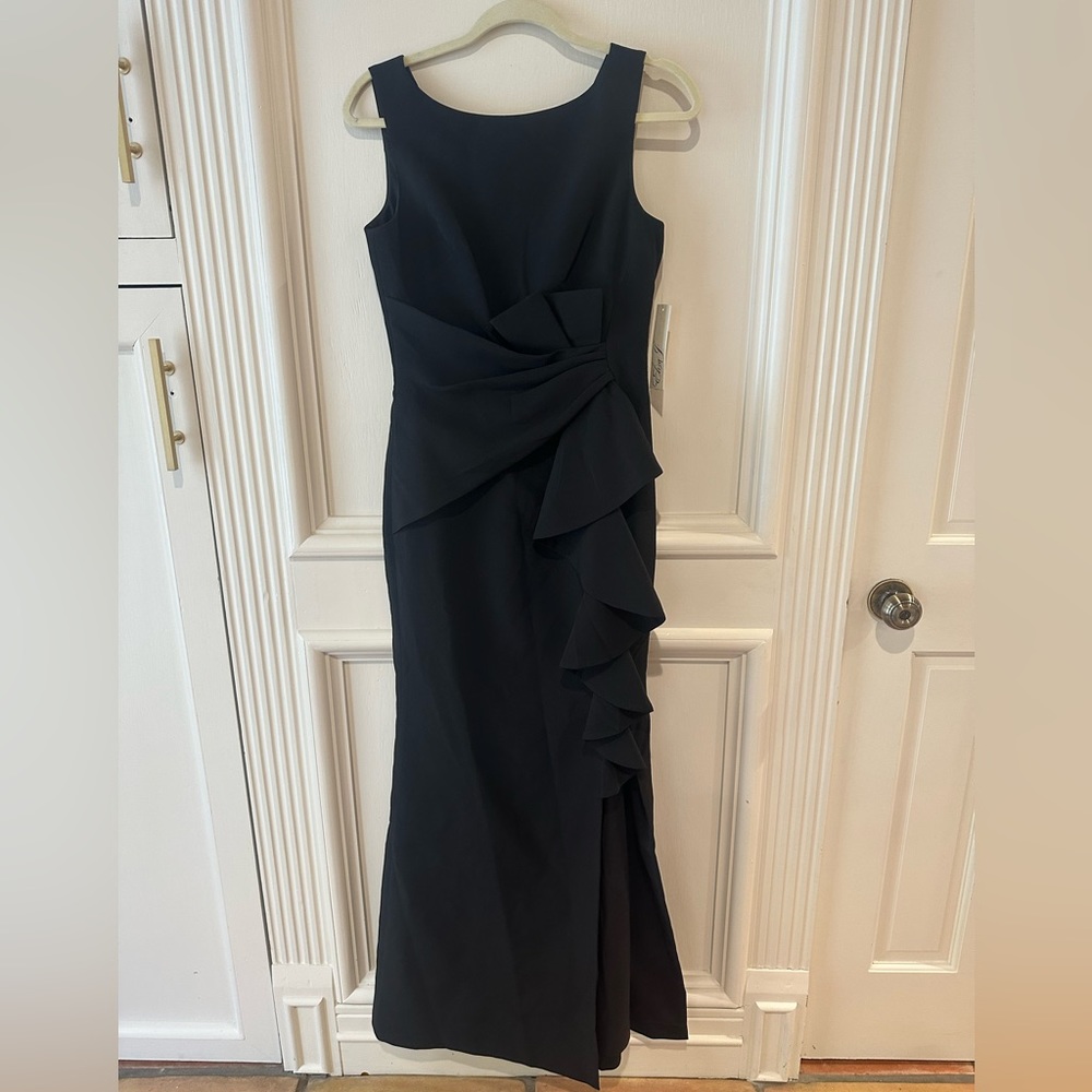 Eliza J Ruffle-Front Sleeveless Maxi Gown – Black, Size 4 NWT Formal Dress - Picture 6 of 12